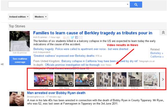 Video results in Google News